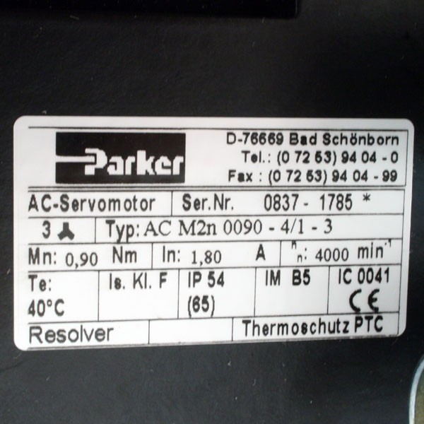 Photo of Parker 0.9Nm x 4000RPM - 230V AC Servo-Motor, Resolver, Smooth Shaft &amp; Holding Brake- ACM2n0090-4/1-3-BG